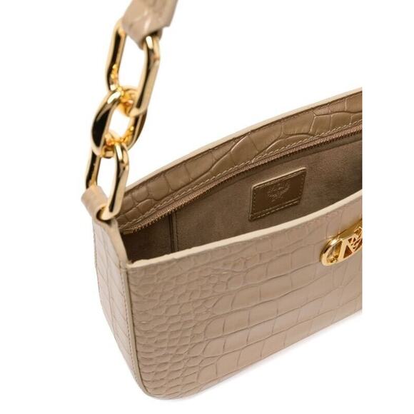 MCM Travia Shoulder Bag Gold Croco Embossed with 24K Gold Plated Logo NWT - Picture 5 of 13